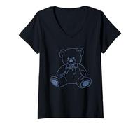 Femme Blue Teddy Bear with Bow Tie T-Shirt avec Col en V