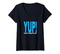 Femme Blue YUP! That's What Up Graphique Bleu T-Shirt avec Col en V