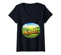 Femme Bluegrass Hills Sunrise Paysage de Campagne T-Shirt avec Col en V