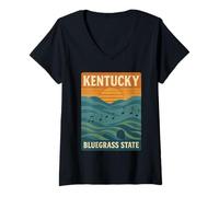 Femme Bluegrass Music Kentucky Chemise Sunset Notes Mountains Sound T-Shirt avec Col en V