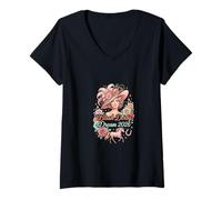 Femme Blush Derby Dream 2026 Floral Horse Racing Style T-Shirt avec Col en V