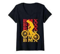 Femme BMX Vélo Velo Cycliste Cyclisme Enfant garçon Retro T-Shirt avec Col en V