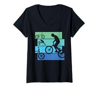 Femme BMX Vélo Velo Cycliste Cyclisme Enfant garçon Retro T-Shirt avec Col en V