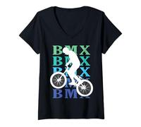 Femme BMX Vélo Velo Cycliste Cyclisme Enfant garçon Retro T-Shirt avec Col en V