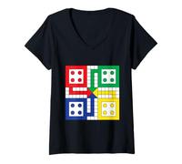 Femme Board Games Play Ludo on Your Shirts Illustration Graphic T-Shirt avec Col en V