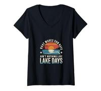 Femme Boat Waves Sun Rays Ain't Nothing Like Lake Days |--- T-Shirt avec Col en V