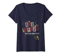 Femme Bob Dylan - L.R T-Shirt avec Col en V, Bleu Marine, XXL
