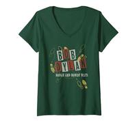 Femme Bob Dylan - L.R T-Shirt avec Col en V, Vert Forêt, S