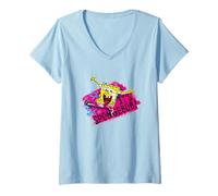 Femme Bob l'éponge Happy Celebrate Retro Vibes Artwork T-Shirt avec Col en V