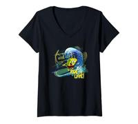 Femme Bob l'éponge Ride The Wave Surf Fun Design années 90 T-Shirt avec Col en V