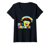 Femme Bob l'éponge Squarepants Dreaming Positive Vibes Fun Années 90 Rétro T-Shirt avec Col en V