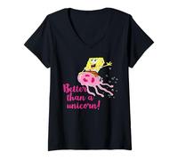 Femme Bob l'éponge Squarepants Squid Unicorn Happy Friends Classique T-Shirt avec Col en V