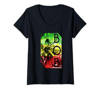 Femme Bob Marley Concert Rasta Stripe T-Shirt avec Col en V