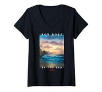 Femme Bob Ross by The Sea T-Shirt avec Col en V