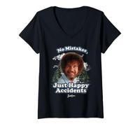 Femme Bob Ross Happy Clouds T-Shirt avec Col en V