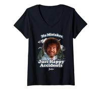 Femme Bob Ross Happy Clouds T-Shirt avec Col en V