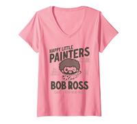 Femme Bob Ross Happy Little Painters Club T-Shirt avec Col en V