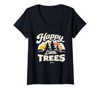 Femme Bob Ross Happy Little Trees T-Shirt avec Col en V