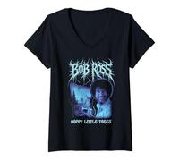 Femme Bob Ross Little Trees Metal T-Shirt avec Col en V