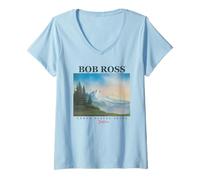 Femme Bob Ross Pastel Skies T-Shirt avec Col en V