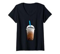 Femme Boba Bubble Milk Tea avec Perles T-Shirt avec Col en V
