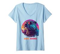 Femme Bobr Kurwa - Bober Bobr Castor T-Shirt avec Col en V, Bleu Céleste, M