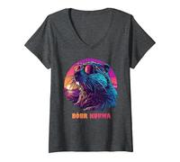 Femme Bobr Kurwa - Bober Bobr Castor T-Shirt avec Col en V, Chiné Foncé, M