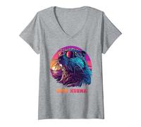 Femme Bobr Kurwa - Bober Bobr Castor T-Shirt avec Col en V, Gris Chiné, M