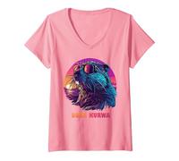 Femme Bobr Kurwa - Bober Bobr Castor T-Shirt avec Col en V, Rose, M