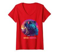 Femme Bobr Kurwa - Bober Bobr Castor T-Shirt avec Col en V, Rouge, M