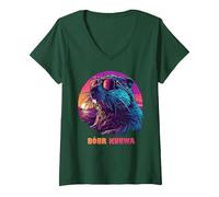 Femme Bobr Kurwa - Bober Bobr Castor T-Shirt avec Col en V, Vert Forêt, M