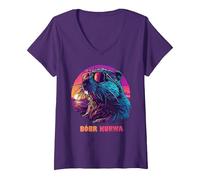 Femme Bobr Kurwa - Bober Bobr Castor T-Shirt avec Col en V, Violet, M