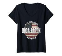 Femme Boca Raton Florida Drapeau américain Vintage T-Shirt avec Col en V