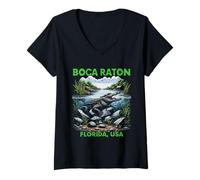 Femme Boca Raton Floride USA Design T-Shirt avec Col en V