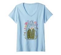 Femme Bocal à cornichons, fleurs sauvages, conserve, moderne, en pot T-Shirt avec Col en V