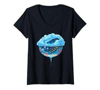 Femme Bocal Océanique avec Poissons Méduses Corail et Ciel Étoilé T-Shirt avec Col en V