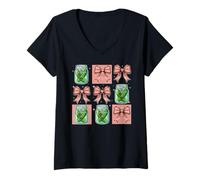 Femme Bocaux à cornichons et nœuds au Design Vintage Mignon pour Les Amateurs de Nourriture T-Shirt avec Col en V