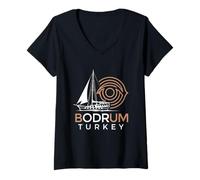 Femme Bodrum Turquie Goélette de Bateau à Voile Motif Vacances T-Shirt avec Col en V