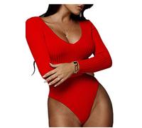Femme Body Manches Lougues Bodysuits Élastiques Col V Top de Danse Sportive Hauts Solid Slim L Dear-XiaoBao