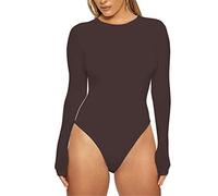 Femme Body Manches Lougues Bodysuits Élastiques Hauts de Danse Sportive Top Solid Slim L Dear-XiaoBao