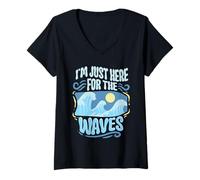 Femme Bodyboard Bodyboarder Just Here for The Waves T-Shirt avec Col en V