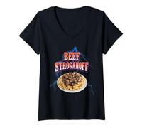 Femme Boeuf Stroganoff Meme Bootleg Rap Style années 90 Vintage Drôle T-Shirt avec Col en V
