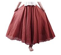 Femme Bohème Jupe en Lin et Coton Plissée Longue avec Jupon Tour de Taille Elastique Couleur Diverse