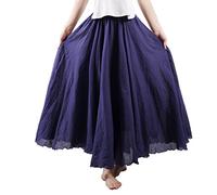 Femme Bohème Jupe en Lin et Coton Plissée Longue avec Jupon Tour de Taille Elastique Couleur Diverse