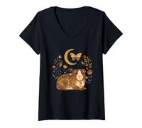Femme Boho Céleste Cochon d'Inde Lune Floral T-Shirt avec Col en V