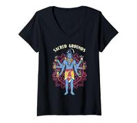 Femme Boho Coffee Lover Mandala God Shiva Sacred Grounds Caféine T-Shirt avec Col en V