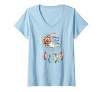 Femme Boho Feathers Free Spirit Attrape-rêves Happy Birthday pour Femme T-Shirt avec Col en V