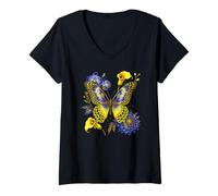 Femme Boho Papillon Orchidée Calla Floral Leopard Print Art T-Shirt avec Col en V