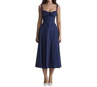 Femme Boho Robe Fleurie Eté Y2K Portefeuille sans Manches Bretelles Spaghetti Corset Cordon de Serrage Bustier Unicolore Slim Fit Bouton Bas A-Line Fleurs de Plage Fendue