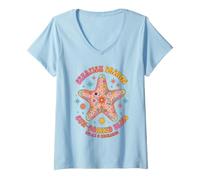 Femme Boho Starfish Dreams Hippie Sun Bliss Retro Groovy Beach T-Shirt avec Col en V